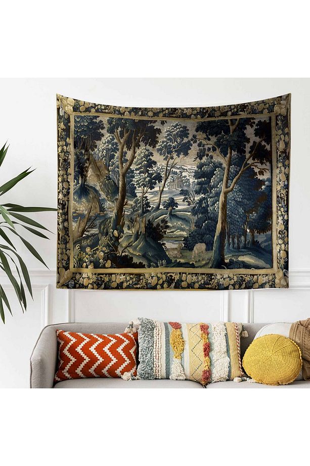 Vintage Fransız Retro Orman Desenli Duvar Örtüsü Duvar Halısı Tapestry - 3