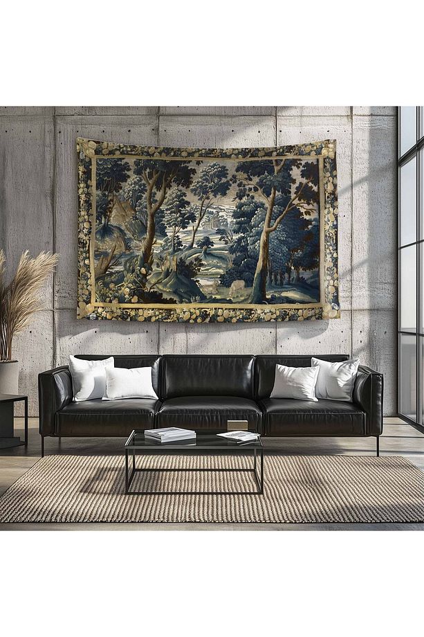 Vintage Fransız Retro Orman Desenli Duvar Örtüsü Duvar Halısı Tapestry - 6