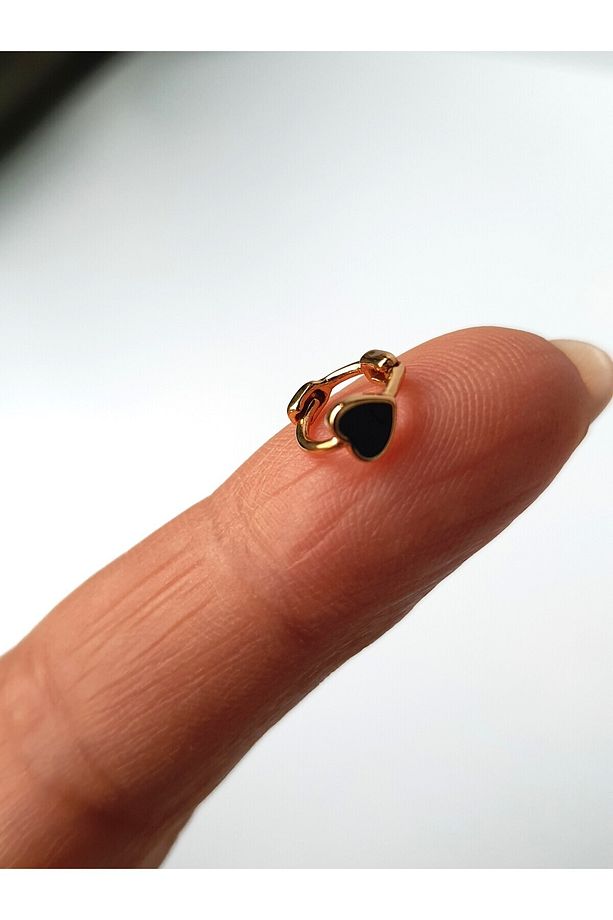 Aşk Kalp Gold Siyah Renk Çelik Tragus Helıx Lobe Piercing Tek Adet Gönderilir - 1