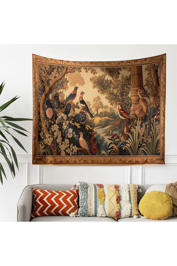 Vintage Fransız Retro Orman Bahçe Desenli Duvar Örtüsü Duvar Halısı Tapestry - 6