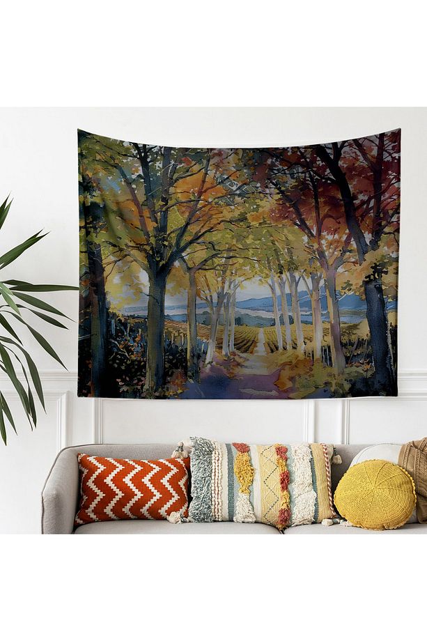 Sonbahar Orman Desenli Duvar Örtüsü Duvar Halısı Tapestry - 3