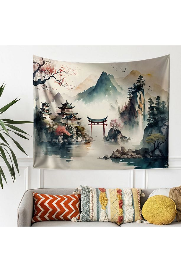 Retro Japon Evleri Desenli Duvar Örtüsü Duvar Halısı Tapestry - 3