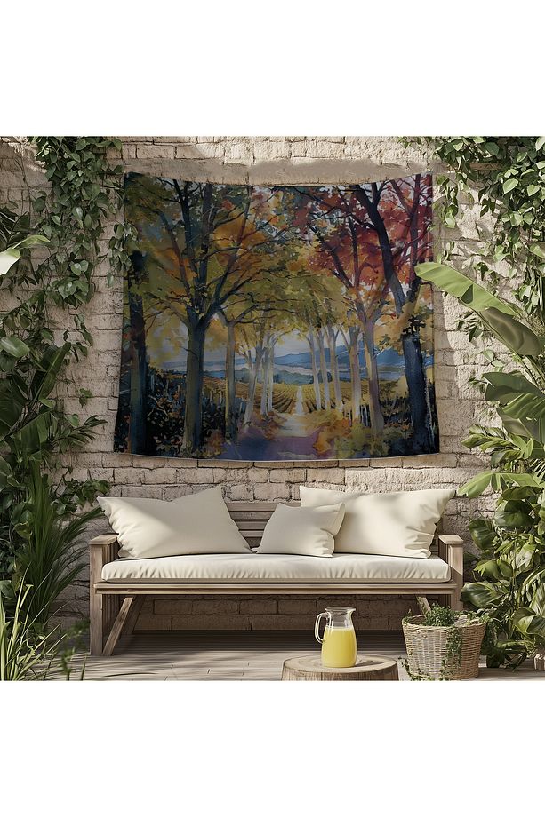 Sonbahar Orman Desenli Duvar Örtüsü Duvar Halısı Tapestry - 7