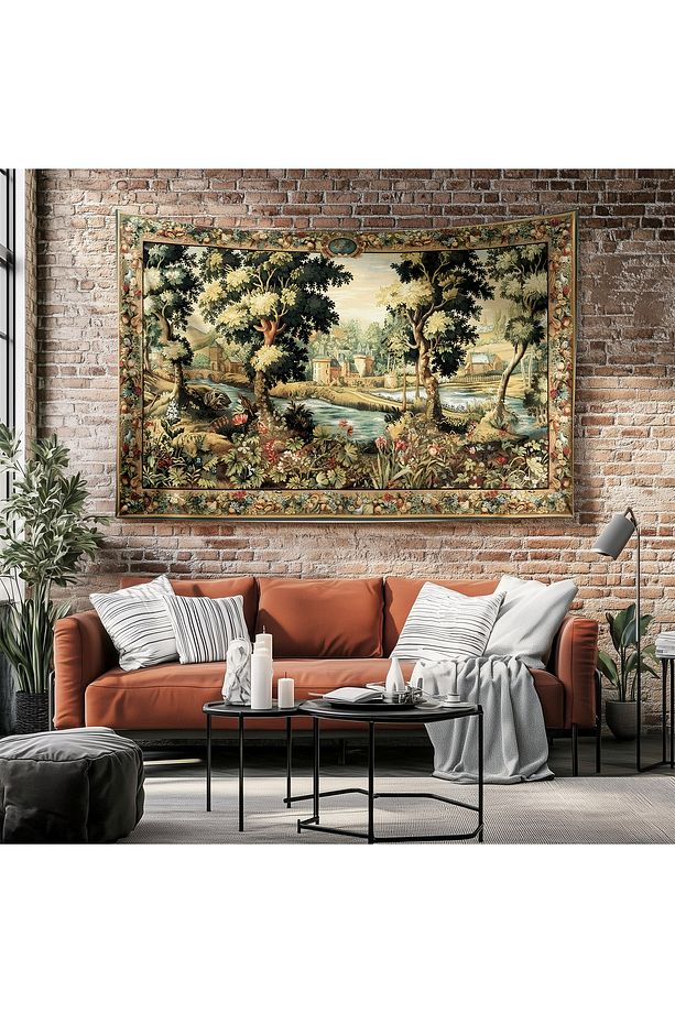 Vintage Fransız Retro Kale Desenli Duvar Örtüsü Duvar Halısı Tapestry - 8
