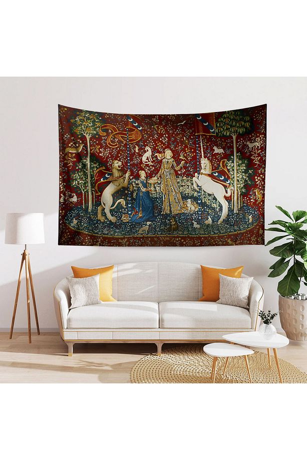Ortaçağ Unicorn Kadın Vintage Desenli Duvar Örtüsü Duvar Halısı Tapestry - 3