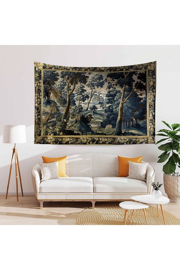 Vintage Fransız Retro Orman Desenli Duvar Örtüsü Duvar Halısı Tapestry - 1
