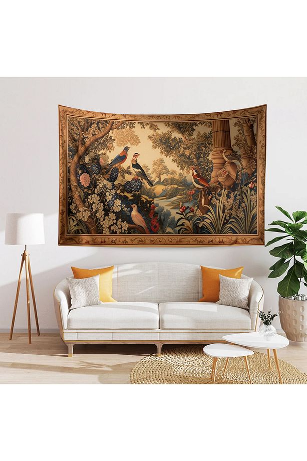 Vintage Fransız Retro Orman Bahçe Desenli Duvar Örtüsü Duvar Halısı Tapestry - 4