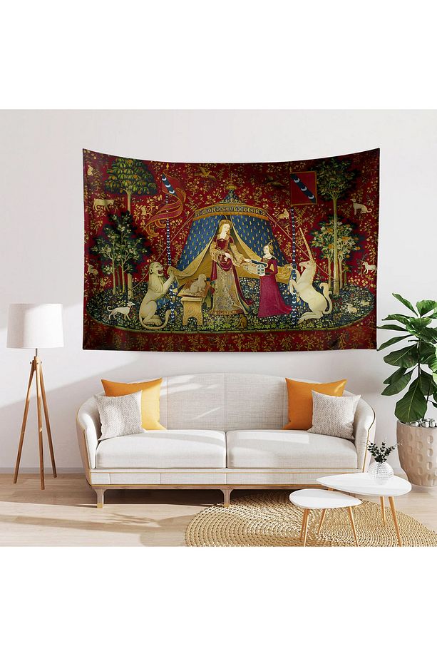Ortaçağ Unicorn Kadın Vintage Desenli Duvar Örtüsü Duvar Halısı Tapestry - 3