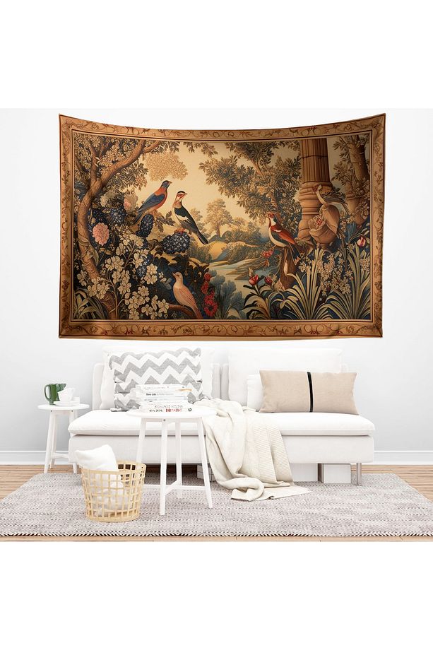 Vintage Fransız Retro Orman Bahçe Desenli Duvar Örtüsü Duvar Halısı Tapestry - 5