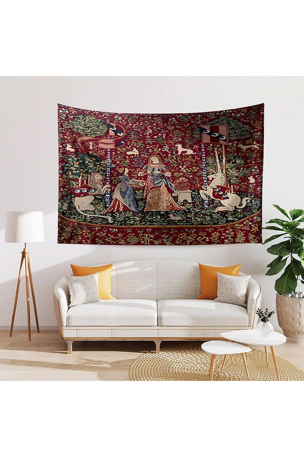 Ortaçağ Unicorn Kadın Vintage Desenli Duvar Örtüsü Duvar Halısı Tapestry - 1