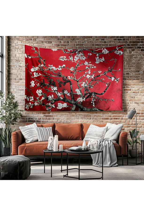 Van Gogh Kırmızı Badem Çiçekleri Desenli Duvar Örtüsü Duvar Halısı Tapestry - 5