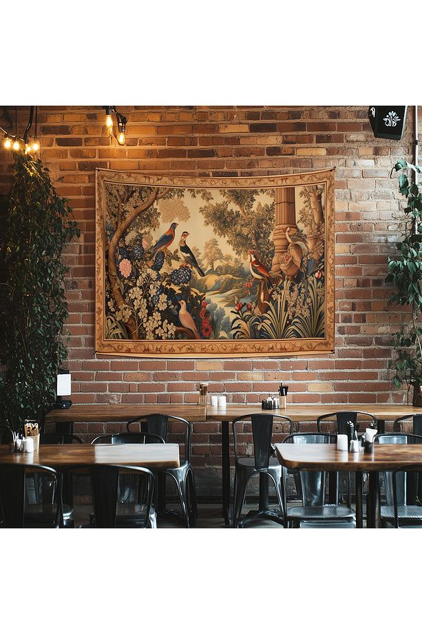 Vintage Fransız Retro Orman Bahçe Desenli Duvar Örtüsü Duvar Halısı Tapestry - 3