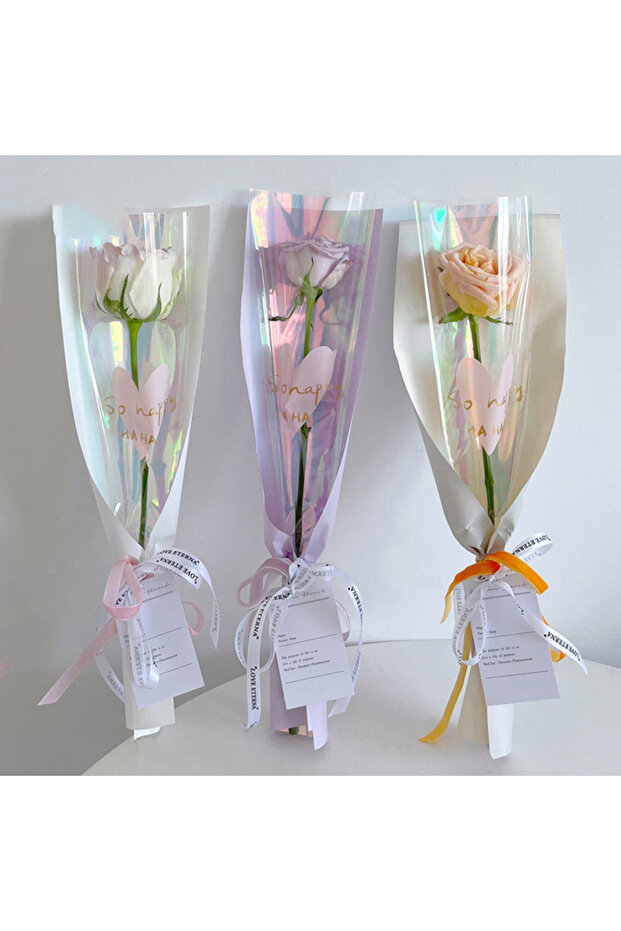 10pcs Single Rose Sleeves Flower Wrapping Bag Bouquet Packaging Bags Clear Cellophane Floral Wrap...