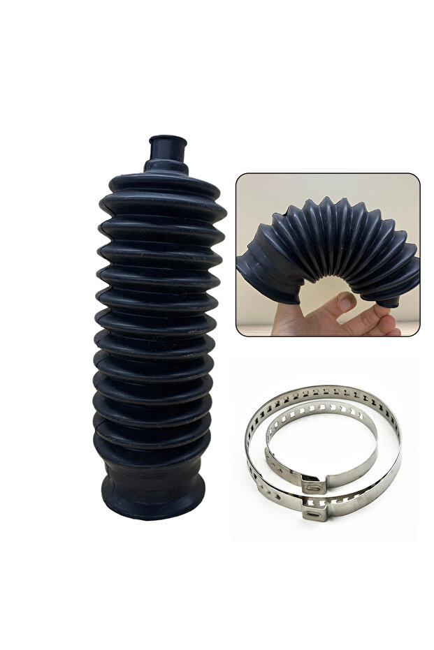 Universal Silicone Rack Steering Boot Pinion Bellows Boots LH + RH Kit With Clamps Black Car Sili...