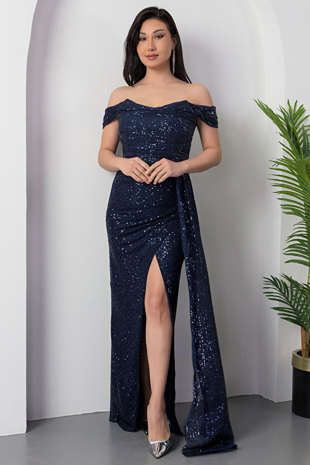 فستان سهرة مطرز بالترتر مكشوف الكتفين13457 - 6