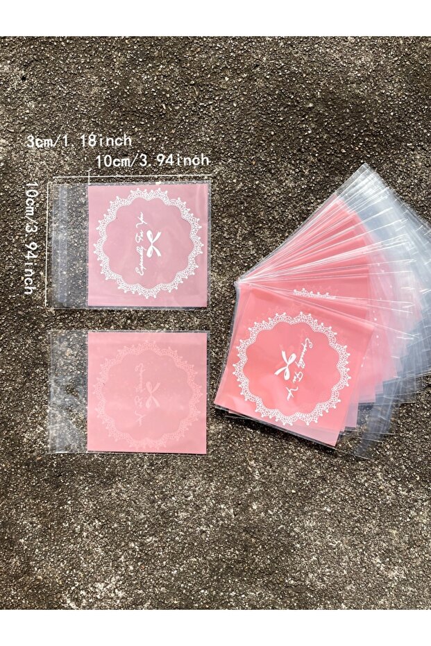 10x10cm Other Pink 100pcs Pink Square Gift Packaging Opp Self-sealing Bag, Lovely Bow Printing Opp S