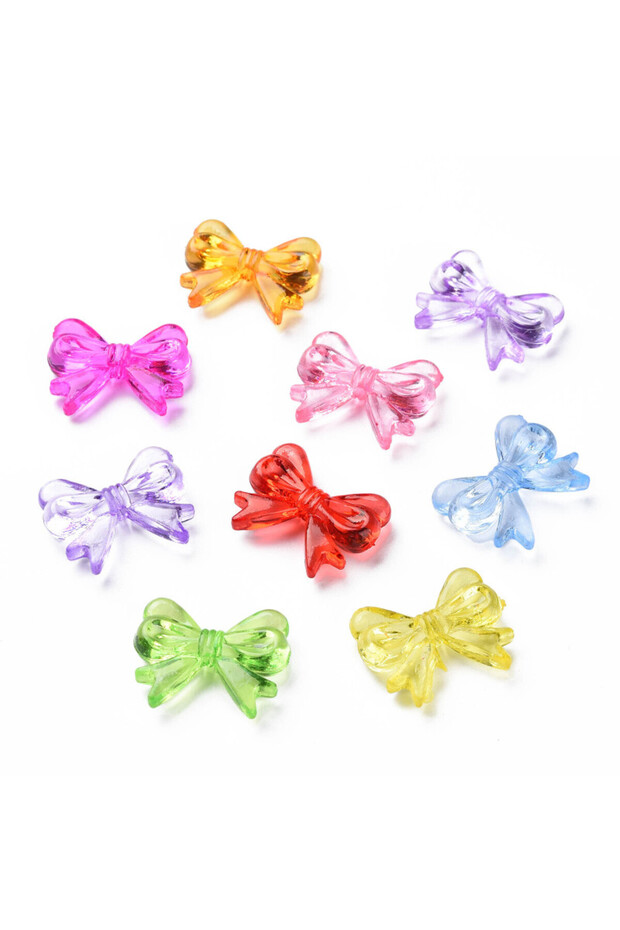 100 pc Transparent Acrylic Beads Bowknot Mixed Color 14x18x4.5mm Hole: 1.8mm