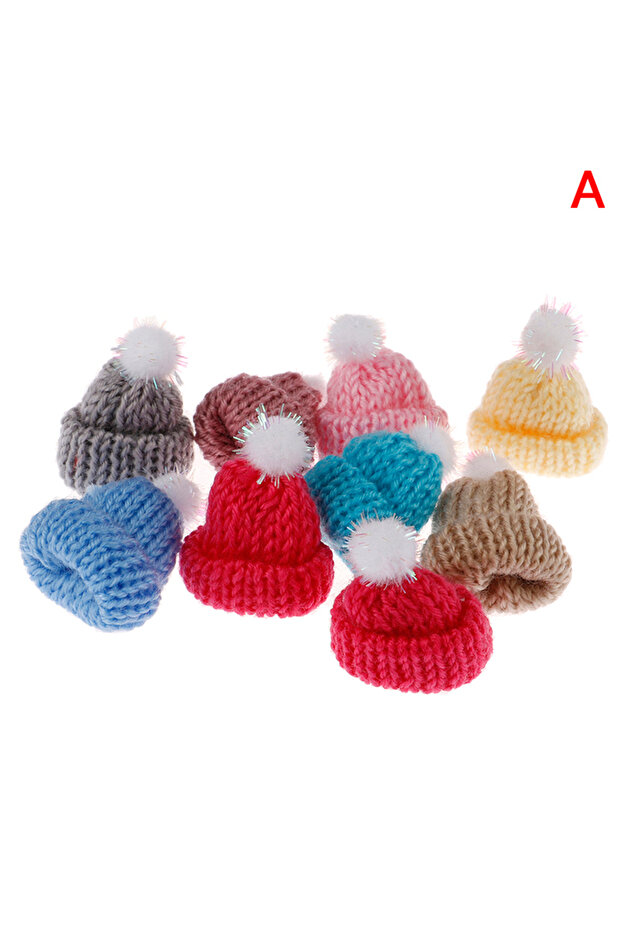 A radnom 10Pcs 3.5CM Mixed Woolen Yarn Mini Hat Cap Headwear Garment Doll Craft Materials