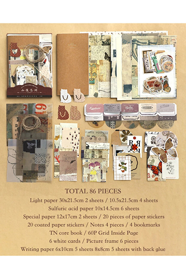 A Journamm 86pcs/pack DIY Scrapbooking Pack Collage Junk Journal Decor Stickers Materials Paper Com.