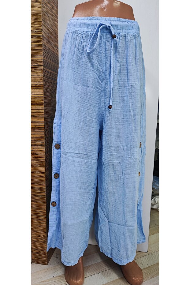 Muslin Cotton Large Wooden Button Large Size Designer Pants