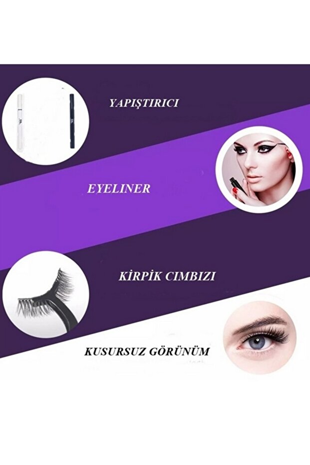 12 ADET Takma kirpik seti 6 farklı Çift - 2 Adet Mıknatıslı Likit Eyeliner Yapıştırıcı - 3