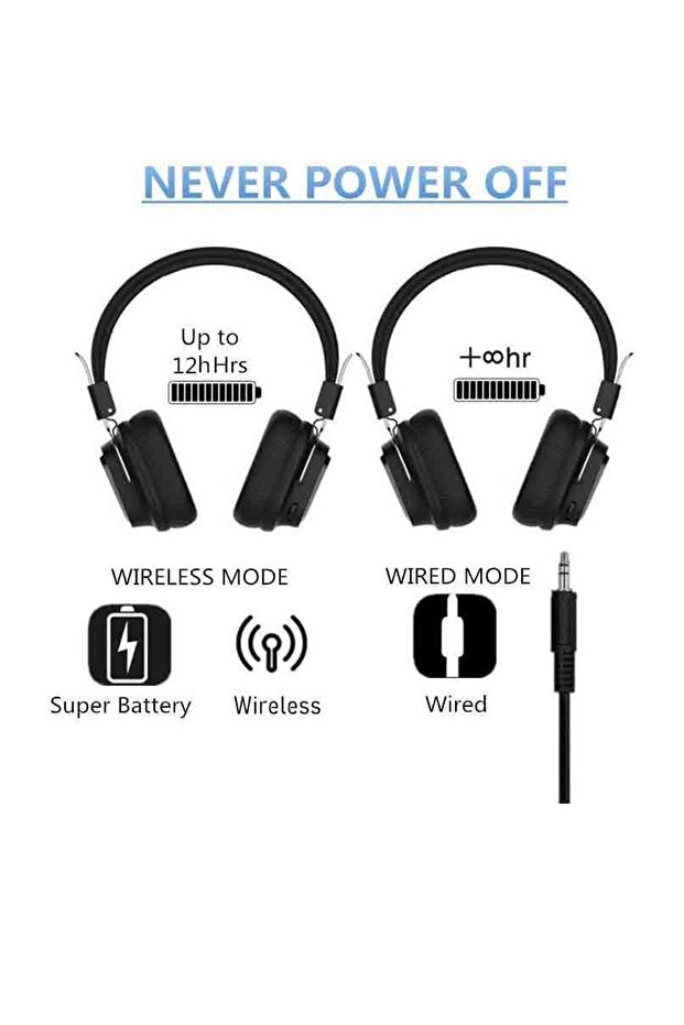 Mikrofonlu Bluetooth 5.0 Kablosuz Kulak Üstü Kulaklık Gürültü Engelleme Özelliği Siyah Renk - 4