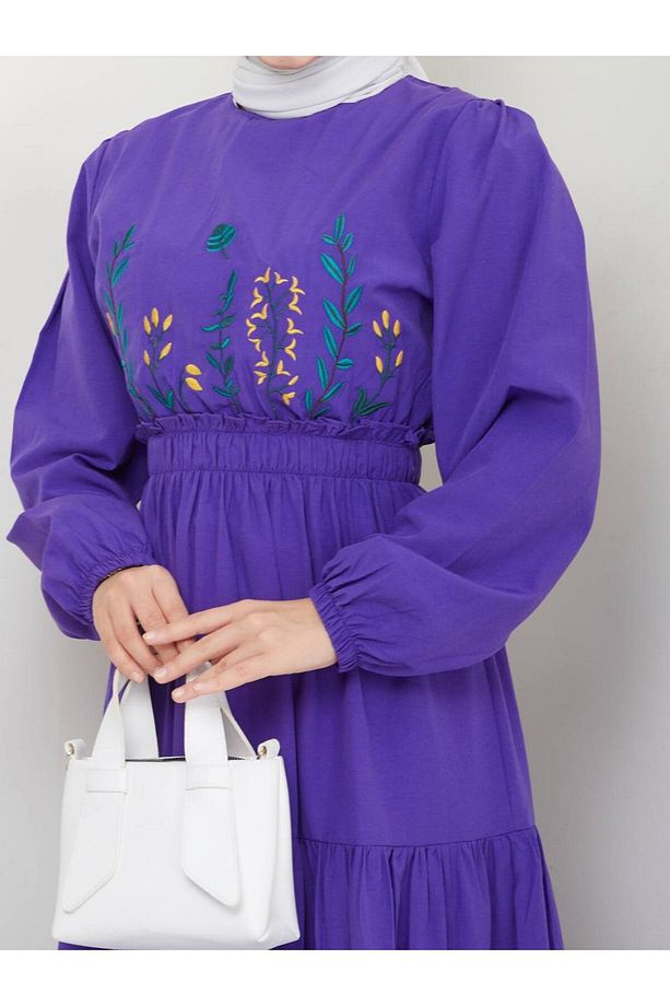 çiçek desenli poplin elbise kadın tesettür - 3