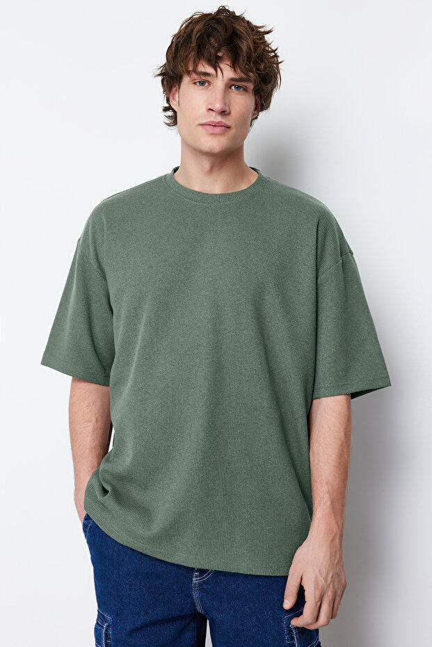 Basic Mint Oversize/Geniş Kesim Dokulu Waffle Kısa Kol T-Shirt TMNSS22TS00049 - 3