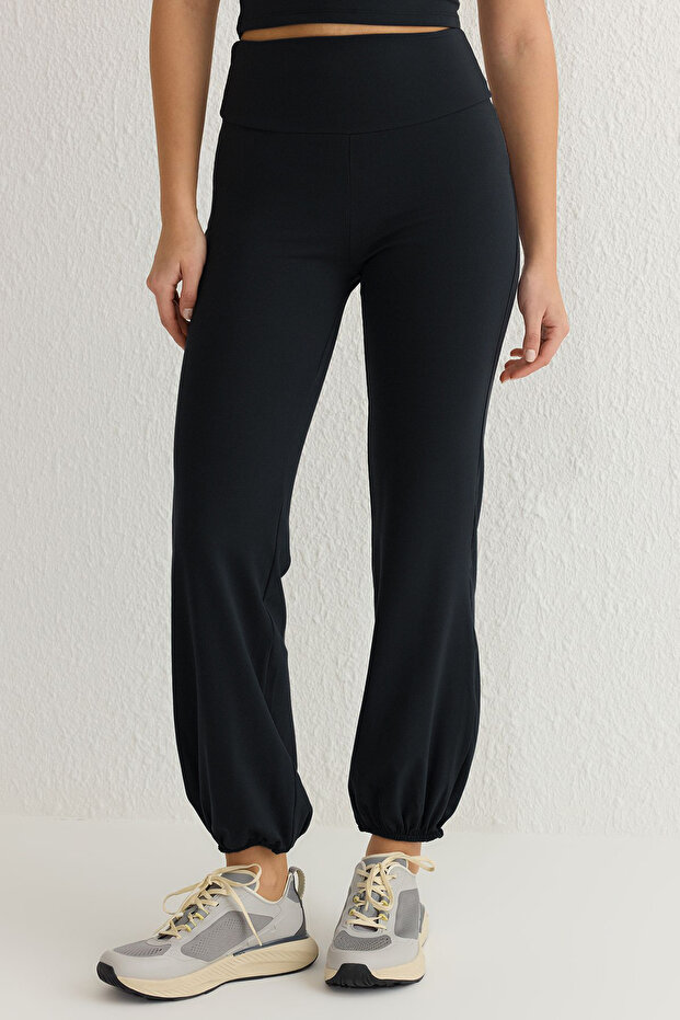 Siyah Fırçalı Soft Kumaş Reflektör Baskılı Spor Örme Takımlanabilir Eşofman Altı THMSS25EA00004 - 4