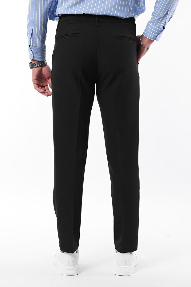 Siyah Slim Fit Beli Bağlama Detaylı Lastikli Kumaş Dokuma Pantolon TMNAW25PL00027 - 6