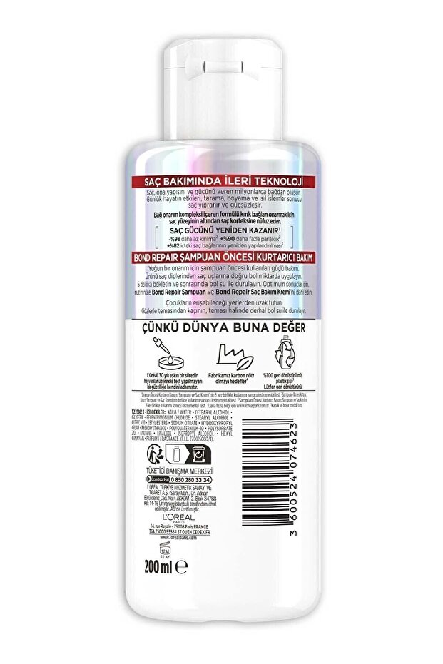 Bond Repair Tüm Yıpranmalar için Saç Bağlarını Yeniden Oluşturan Şampuan Öncesi Kurtarıcı Bakım200ML - 2