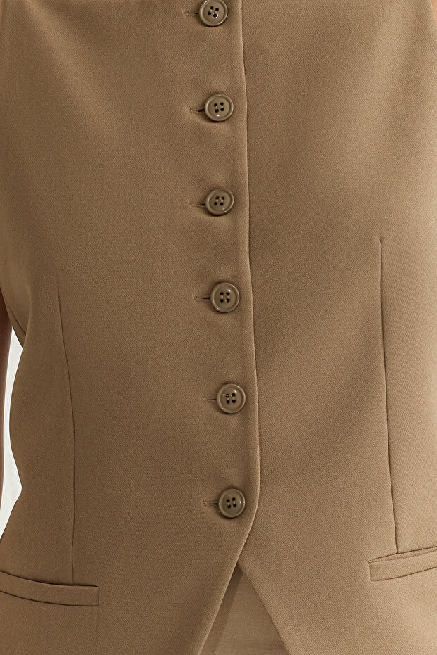 Bej Regular Boy Askılı Fitted Dokuma Yelek TWOSS25YE00010 - 3