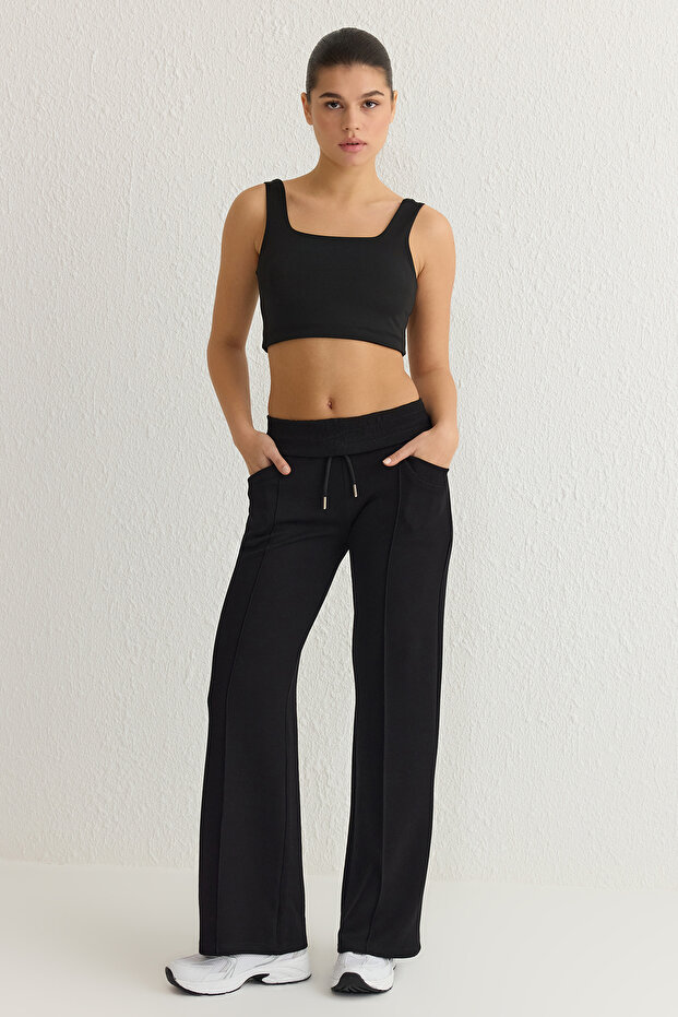 Siyah Soft Kumaş Cepli ve Reflektör Baskılı Spor Örme Eşofman Altı THMSS25EA00002 - 2