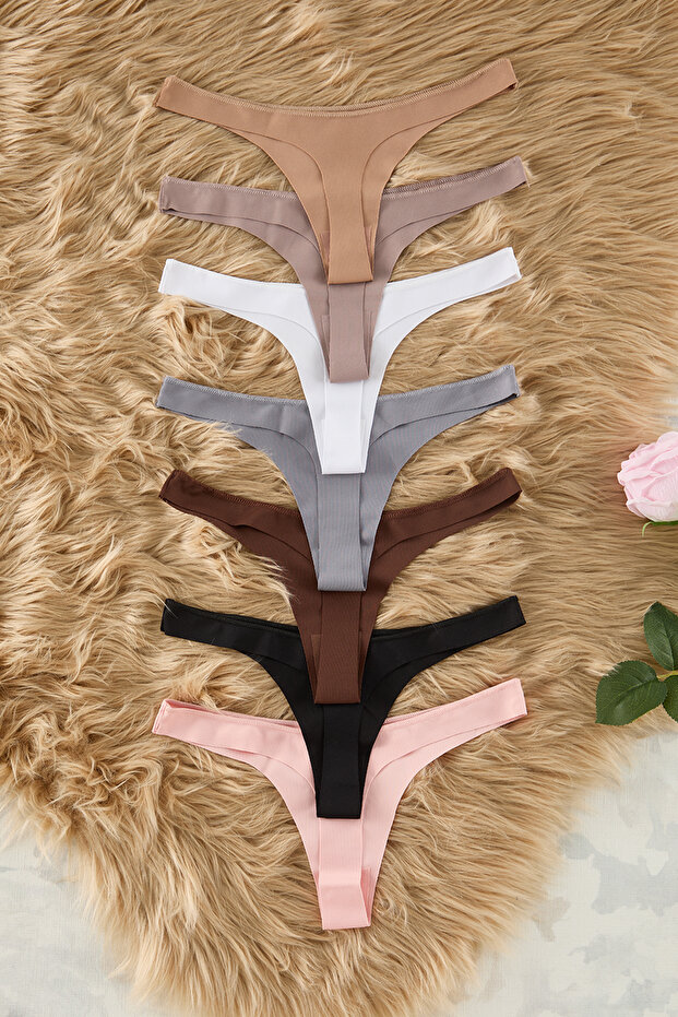 Siyah-Çok Renkli 7'li Paket Dikişsiz/İz Yapmaz Lazer Kesim Micro Tanga Örme Külot THMSS25KU00036 - 4