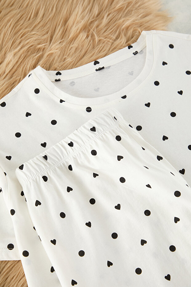 White Heart Pattern Knitted Pajamas Set Tbbss25Ai00023 - 7