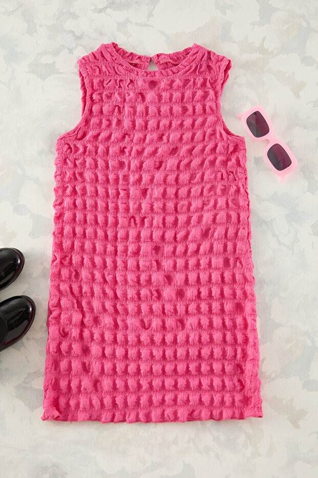Pembe Kız Çocuk Mini Me Dokulu Örme Elbise TKDSS25EL00013 - 4