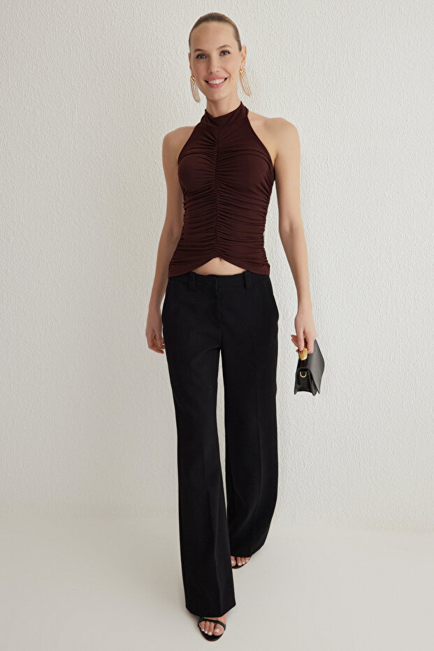 Kahverengi Drape Detaylı Örme Büstiyer TPRSS25BS00002 - 2