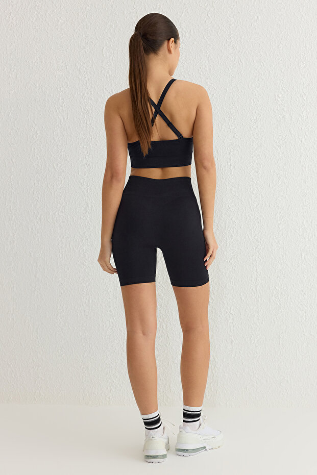 Siyah-Lacivert 2'li Paket Seamless/Dikişsiz Örme Spor Şort/Kısa Tayt THMSS25TY00002 - 4