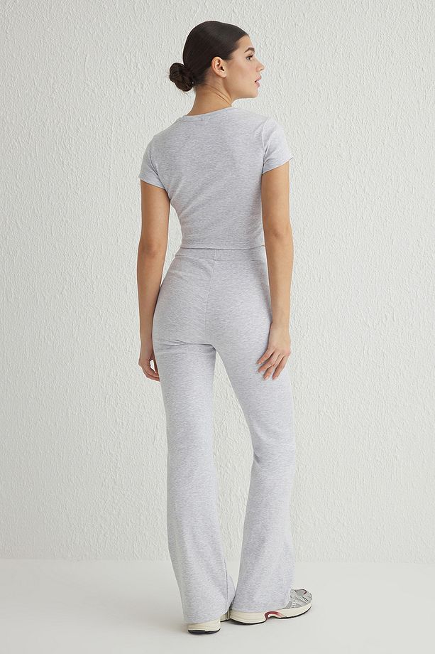 Gri Melanj Fitted/Vücuda Oturan Esnek  Örme Alt-Üst Takım TWOSS25AU00053 - 5