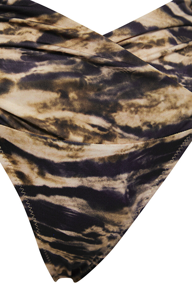 Zebra Desenli Drapeli Üçgen Kaplı Regular Yüksek Bel Bikini Takımı TBESS25BT00027 - 6