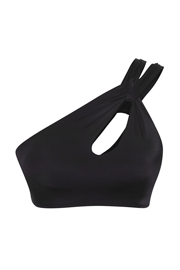 Siyah Cut Out/Pencere Detaylı Tek Omuz Kaplı Bikini Üstü TBESS25BU00001 - 5