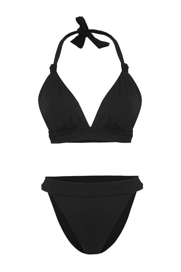 Siyah Gipeli Üçgen Kaplı Brazilian Yüksek Bel Bikini Takımı TBESS25BT00051 - 6
