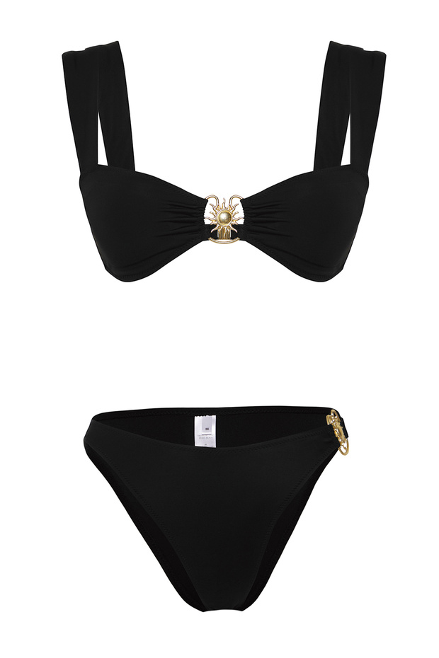 Siyah Bralette Kaplı Döküm Aksesuarlı Regular Normal Bel Bikini Takımı TBESS25BT00061 - 6