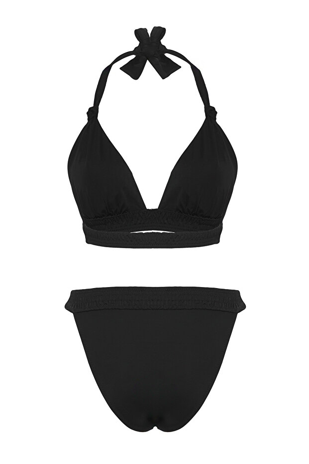Siyah Gipeli Üçgen Kaplı Brazilian Yüksek Bel Bikini Takımı TBESS25BT00051 - 8