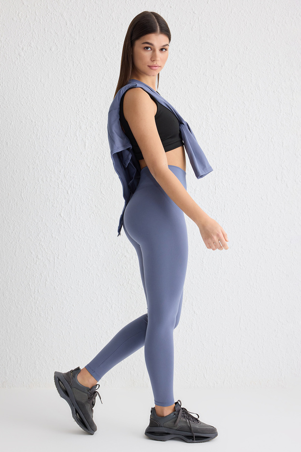 Indigo Soft Fırçalı Kumaş Reflektör Baskı Detaylı Tam Boy Örme Spor Tayt THMAW25TY00020 - 2