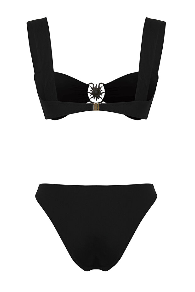 Siyah Bralette Kaplı Döküm Aksesuarlı Regular Normal Bel Bikini Takımı TBESS25BT00061 - 8