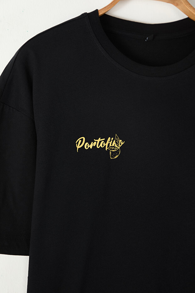 Siyah Oversize/Geniş Kesim Sırt Limon Baskılı %100 Pamuk T-Shirt TMNSS23TS00089 - 5