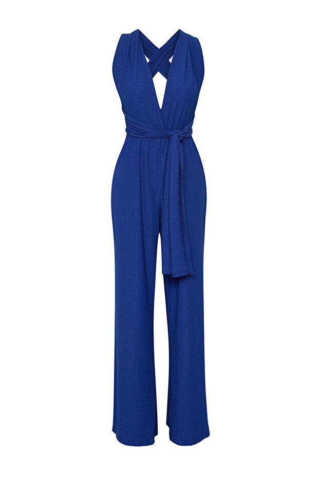 Saks Dokuma Yırtmaçlı Maxi Plaj Tulum TBESS23TU00010 - 6