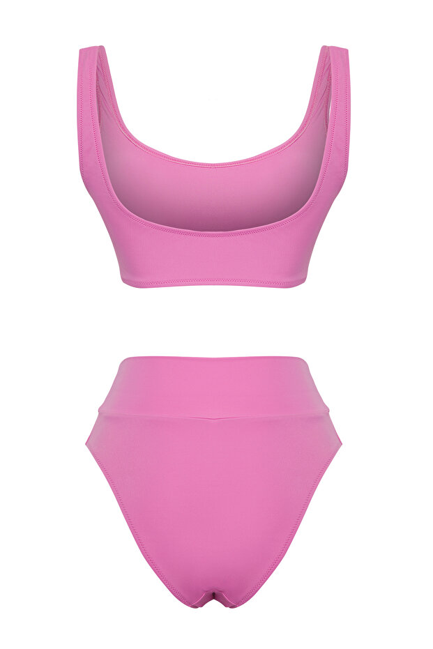 Pembe Kaplı Klora&Suya Dayanık Uzun Ömür LYCRA®XTRALIFE Yüksek Bel Basic Bikini Takımı TBESS22BT0010 - 9