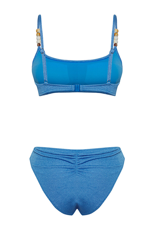 Mavi Aksesuarlı Bralette Kaplı Regular Normal Bel Bikini Takımı TBESS25BT00057 - 7